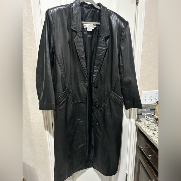 Architect Jackets & Blazers - Architect Black Y2K Trench Coat Leather Matrix Shoulder Pads Sz Small Unisex